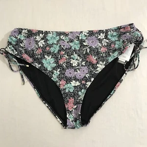 Time Tru Swim Bottom Womens 2XL XXL 20W Black Bikini Floral Tie Side High Waist - Picture 1 of 12