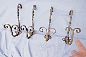 Antique X4 Coat Hooks French Barley Twist Hand Forged Iron 1920s/30s Nice Design - Picture 1 of 12