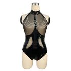 Sexy Wetlook Faux Leather Catsuit Pvc Latex Bodysuit Hollow Out Bust Open Crotch