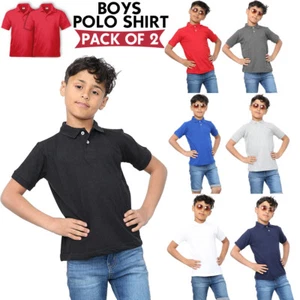 Paquete de 2 camisetas polo lisas de algodón de manga corta para niños de 2 a 14 años - Imagen 1 de 10