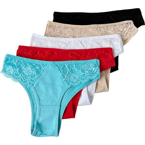 NEW 5 Women Bikini Panties Brief Floral Lace Cotton Underwear Size S M L XL 9926