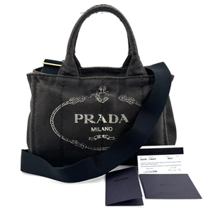 Borsa tote PRADA Canapa taglia piccola tela denim nera borsa autentica - Foto 1 di 23