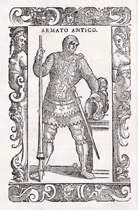 Venezia Venice Venetian Soldier Armor Woodcut Vecellio 1590 - Picture 1 of 1