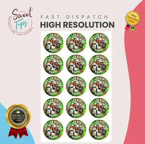 15X 2 ZOLL DIRTBIKE PERSONALISIERTE RUNDE ESSBAR GEBURTSTAG CUPCAKE TOPPER - GRÜN - Bild 1 von 1
