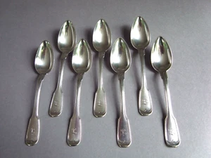 7 x Augsburger Faden Kaffeelöffel 750 Silber 12 Loth 15,5 cm feines Monogram L - Bild 1 von 6
