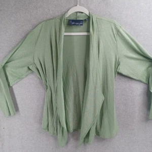 Susan Graver Lurex Knit Cascade Front L/S shimmer Green Cardigan sweater Size XL - Picture 1 of 18
