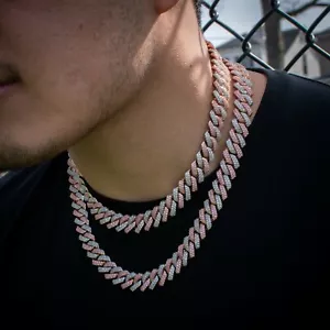 Collana Choker Diamante Simulato Maglia Cubana Catena Choker Due Toni Oro Bianco - Foto 1 di 3