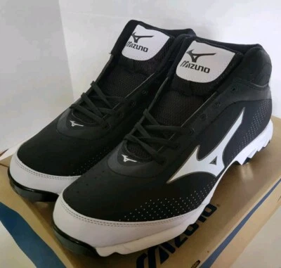 Men's Mizuno Metal Baseball Cleats 9 Spike Vapor Elite 7 Mid Black/White Sz 12.5 - Image 1 of 4
