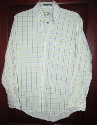 Alan Flusser Size M Button Down Front Shirt Plaid Cotton Green White Gray Black - Image 1 of 3