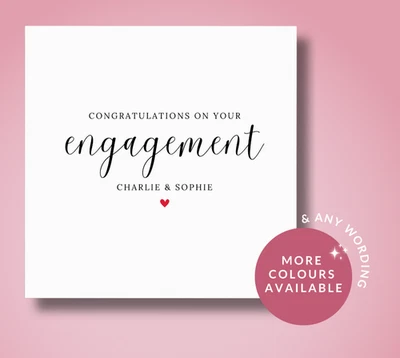 Personalised Engagement Card – Custom Names – Red Heart – Wedding Congrats - Image 1 of 4