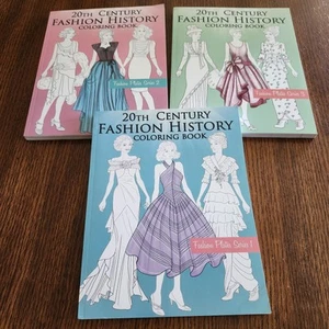 Lot of 3 20th Century Fashion History Adult Coloring Books Fashion plate series - Picture 1 of 7