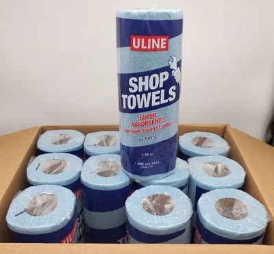 Shop Towels 55 Sheets Pack of 12 Rolls Cleaning Wipes Uline S-18119 - Image 1 of 4
