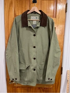 Giacca vintage L.L.Bean verde salvia cotone foderato bordo in velluto a coste originale Barn Chore - Foto 1 di 9