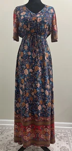 Pretty Garden Maxi Dress Floral Print Boho Short Sleeve Cottage Size Small - Picture 1 of 7