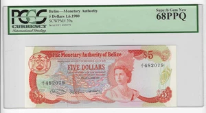 BELIZE 1980 5 DOLLARS QEII P39a PCGS 68 EPQ QUEEN ELIZABETH II - Picture 1 of 2
