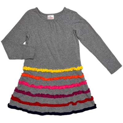Hanna Andersson Gray Sz 8 Cotton 130 Long Sleeve Ruffle Stripe Pink Red Yellow - Image 1 of 4
