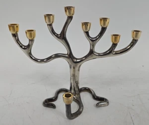 Vintage JACOB ROSENTHAL Tree of Life SILVER & GOLD PLATE MENORAH HANUKKAH Gift - Picture 1 of 11