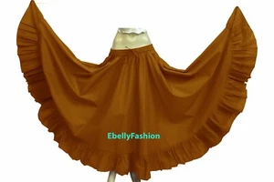 Golden Cotton Gypsy Flamenco Skirt 12 Yard Belly Dance Tribal Costume Jupe Boho - Picture 1 of 3