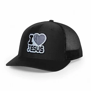 Truckermütze I Love Jesus schwarz auf schwarz verstellbar Glaube Druckknopflasche Jesus Bekleidung - Bild 1 von 3