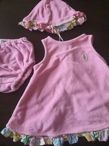 Ralph Lauren Girls Size 3 M pink terry Coverup open back Match bloomers & SUNHAT - Picture 1 of 10