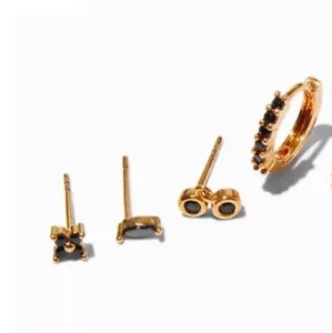 C LUXE Claire's 4 pack Earrings 18k Gold Plated Black Cubic Zirconia RRP £30 - Picture 1 of 3