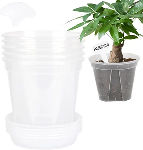 5 Sets 8" Transparent Plastic Garden Pots Planter with Saucer Plant Drainage Out - Picture 1 of 1