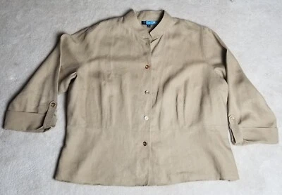 Jones New York Linen Shacket Jacket 2XL Lightweight Beige Long Roll Tab Sleeve - Image 1 of 4