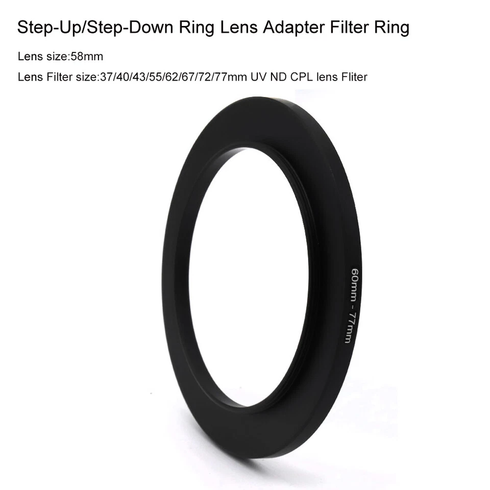 60mm-37/40/43/55/62/67/72/77mm Step-Up/Step-Down Ring Lens Adapter Filter Ring - Image 1 of 4