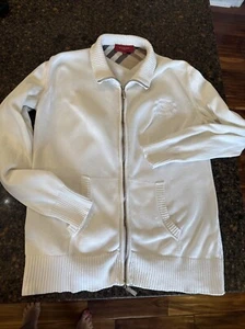 Burberry London Designer Sweatshirt-Jacke durchgehender Reißverschluss creme Sportbekleidung GUC Lg - Bild 1 von 14
