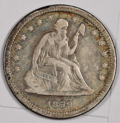 1859-o Seated Liberty Quarter.  VF-XF.  185926 Cover