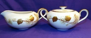 H&CO HEINRICH LARCHMONT DINNERWARE CREAMER & SUGAR BOWL GOLD PINECONES GERMANY - Picture 1 of 10