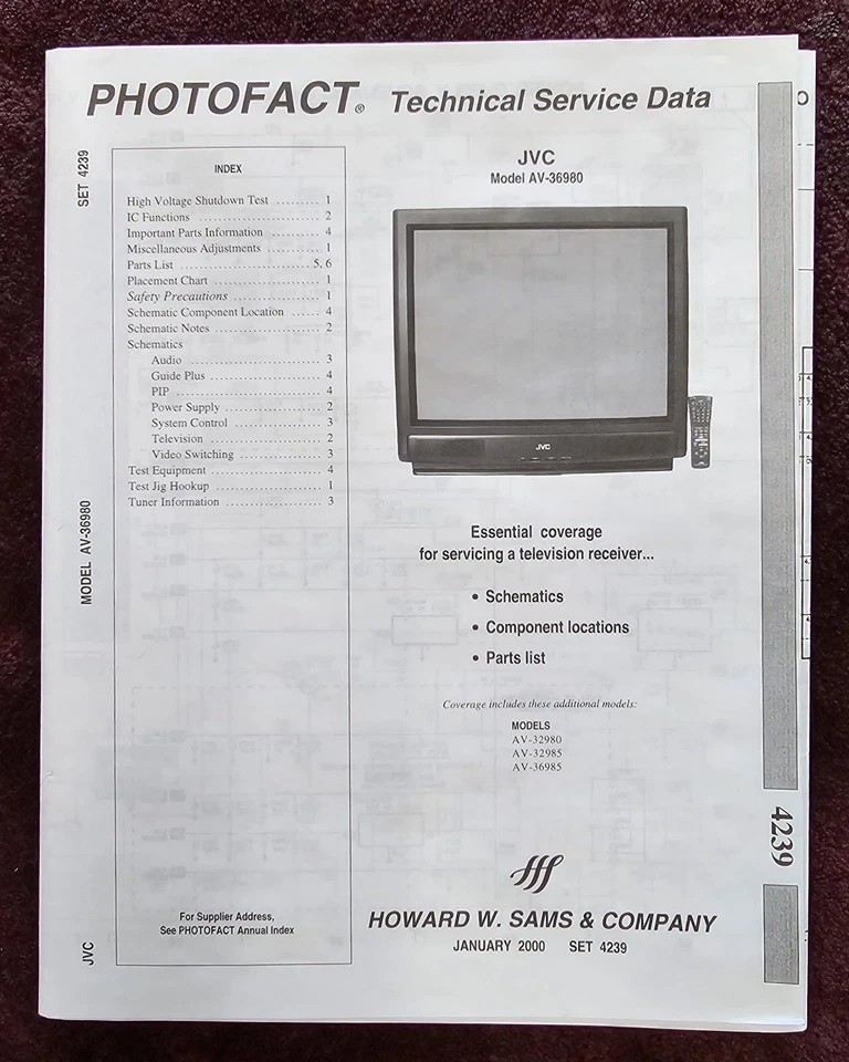 Sams Photofact 4239 Service Manual for JVC AV-36980, AV-32980, AV-32985 - Image 1 of 1