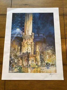 Poster Print Tom Lynch Chicago Watertower Signed 23" x 18" - Picture 1 of 7