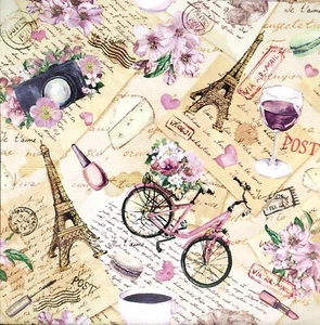 N283# 3x Servilletas de Papel Individuales Decoupage Bicicleta De Colección París Flores Escritura Collage - Imagen 1 de 7