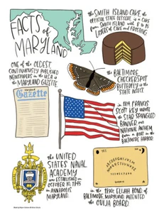 State Facts: Maryland Küchengeschirrtuch - 100 % Baumwolle Mehlsack Geschirrtuch - Bild 1 von 2