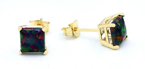 GENUINE 0.98 Cts OPAL STUD EARRINGS 14k YELLOW GOLD - 5mm- Free Appraisal - Picture 1 of 11