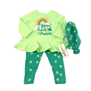 Cat & Jack Baby Girls Size NB ‘Good Luck Charm’ 3 PC Set Outfit Green B50 - Picture 1 of 1