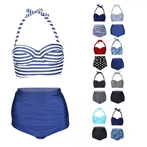 B22) DAMEN BIKINI SET MIT HIGH WAIST SLIP RETRO BADEMODE TANKINI NEU GR 38 - 52 - Bild 1 von 12