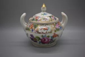 Carl Thieme Dresden Covered Handled Sugar Bowl Flowers Medallions Empress - Picture 1 of 8