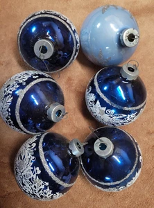 6 Dark and Light Blue Glitter Glass Ornaments in Rauch Industries Pyramid Box - Picture 1 of 15