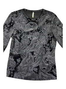 Blusa blanca ciervo para mujer talla pequeña negra con estampado de terciopelo y cachemira brillante - Imagen 1 de 14