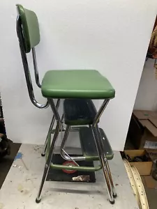 Mid-Century Cosco Green Metal Fold Out Step Stool Chair Chrome Legs - Picture 1 of 15