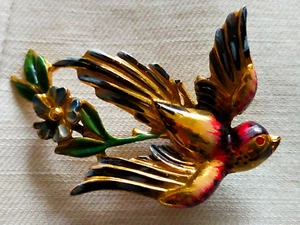 spilla uccellino Coro vintage con smalti in argento - Foto 1 di 17