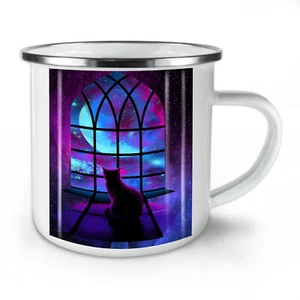Wellcoda Katze Star Into Space Mond Emaille Becher 10oz - Bild 1 von 4