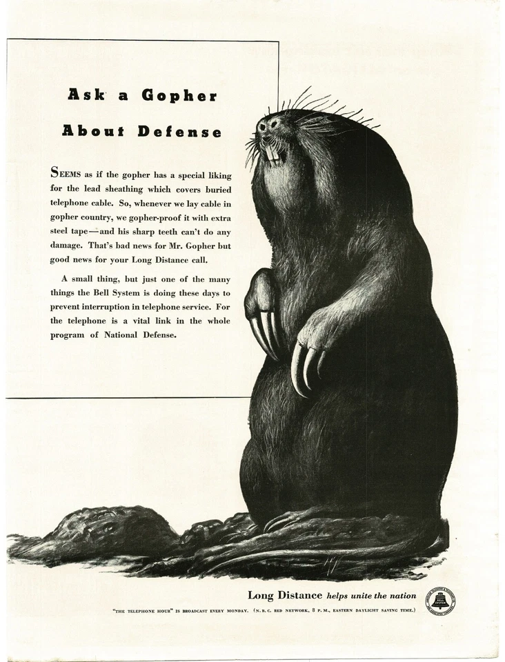 1941 Bell Telephone ask a gopher about defense Vintage Print Ad - Image 1 of 1