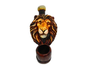 Lion Head Handmade Tobacco Smoking Mini Hand Pipe Wild Animal King Jungle Safari - Picture 1 of 2