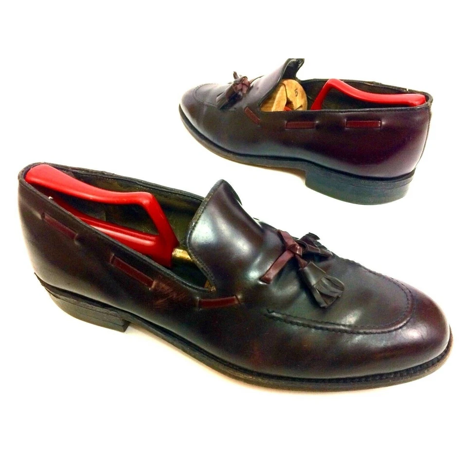 Sapato social vintage masculino genuíno SHELL CORDOVAN couro chinelo borla mocassins 10 M - Imagem 1 de 4