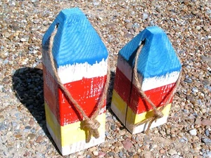 Two Maine style Lobster buoys, Nautical Garden Decor, Wooden Fishing Buoys - Picture 1 of 9