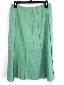 Marks & Spencer Skirt Sz S Green Linen Blend A-Line Midi Pintuck Modest Church - Picture 1 of 12