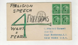 Patriotic FDC 1943 THE FOUR FREEDOMS 908 UNKNOWN UNLISTED HANDDRAWN TINTED - Picture 1 of 1